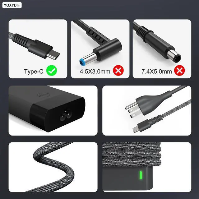 Alt view image 5 of 6 - 65W USB C Laptop Charger Compatible with HP Envy X360 Elitebook X360 Spectre Chromebook Elite X2 Zbook Probook Pavilion Series Travel Fast Charging Type C Power Cord Ac Adapter