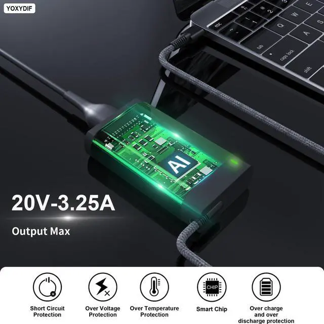Alt view image 6 of 6 - 65W USB C Laptop Charger Compatible with HP Envy X360 Elitebook X360 Spectre Chromebook Elite X2 Zbook Probook Pavilion Series Travel Fast Charging Type C Power Cord Ac Adapter