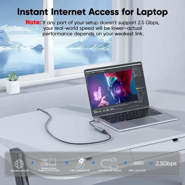 Alt view image 5 of 7 - USB C to Ethernet Adapter 2.5Gb, USBC to Cat 6 /Cat 6a, Type C (Thunderbolt 4/3 Compatible) to 2.5 Gigabit RJ45 for NAS iPad MacBook Pro/Air/Neo iPhone 17/16/15 Laptop Gaming Console and More