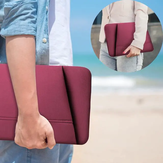 Alt view image 6 of 7 - Laptop Bag, 15.6 inch Laptop Sleeve, Sturdy 15 inch HP Computer Case, Lenovo Computer Briefcase Carrying Cover Case 16 inch Neoprene Bag with Pockets for Dell Asus Gifts for Women Men, Red