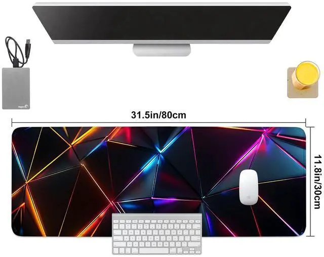 Alt view image 2 of 4 - Mouse Pad Gaming Mousepad 31.5 x 11.8in Large Mouse Pad for Keyboard and Mouse with Anti-Slip Rubber Base, Keyboard Pad XL Mouse Mat for Home and Office,Geometric Neon Lights