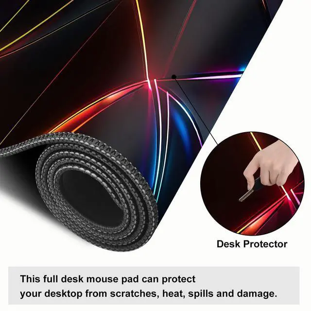 Alt view image 4 of 4 - Mouse Pad Gaming Mousepad 31.5 x 11.8in Large Mouse Pad for Keyboard and Mouse with Anti-Slip Rubber Base, Keyboard Pad XL Mouse Mat for Home and Office,Geometric Neon Lights