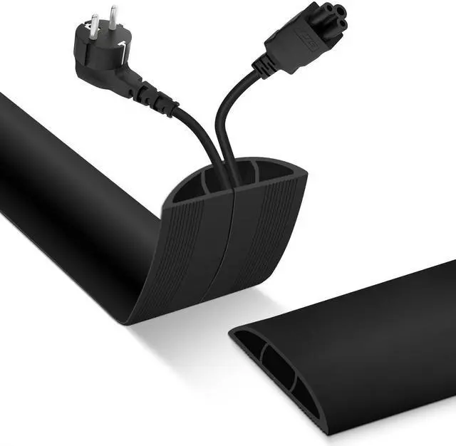 Main image of Floor Cord Cover, Cable Protector, 0.63W x 0.31H inches, Wire Cover for Extension Cords, Floor Cable Covers Prevent Cable Trips (Black, 50-10 Feet)