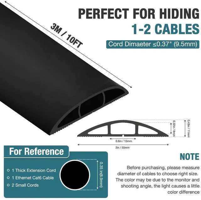 Alt view image 5 of 7 - Floor Cord Cover, Cable Protector, 0.63W x 0.31H inches, Wire Cover for Extension Cords, Floor Cable Covers Prevent Cable Trips (Black, 50-10 Feet)