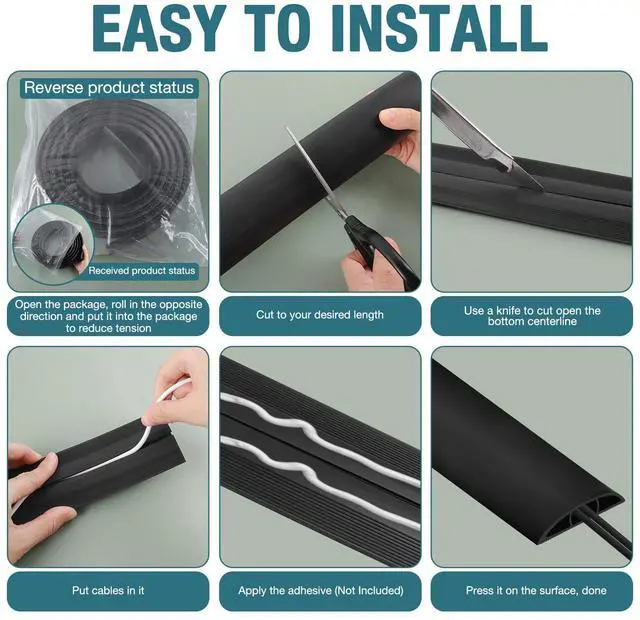 Alt view image 7 of 7 - Floor Cord Cover, Cable Protector, 0.63W x 0.31H inches, Wire Cover for Extension Cords, Floor Cable Covers Prevent Cable Trips (Black, 50-10 Feet)