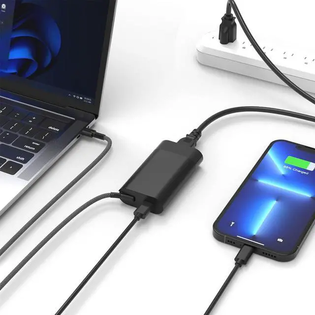 Alt view image 2 of 5 - Slim 65W USB C Charger Compatible for HP Omnibook Spectre X360 Elitebook Envy Chromebook Elite ProBook Zbook OmniBook 7 5 X Flip 16" 14" 17.3 Ultra Flip 14, Travel Fast 65 Watt with USB A Port