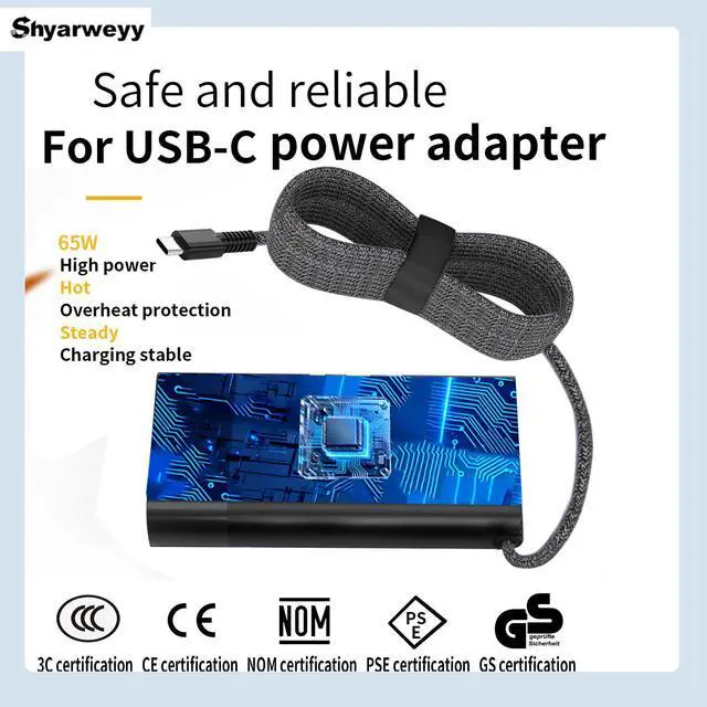 Alt view image 6 of 6 - 65W USB C Charger for HP Spectre/Envy/EliteBook x360 Elite Pro x2 Pavilion OmniBook Ultra Zbook ProBook for HP Slim Travel Laptop Charger Braided Cable