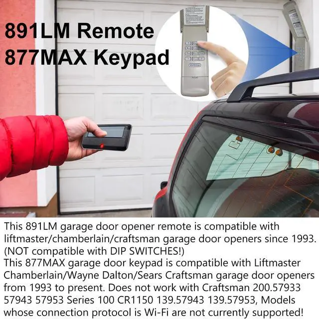 Alt view image 5 of 7 - for Chamberlain LiftMaster Craftsman Garage Door Opener Keypad & Remote Universal,891LM with Yellow, Purple, Green, Red/Orange Learn Button, 877max G940EV-P2 CMXZDCG440 971LM 371LM 893lm 373lm 973lm