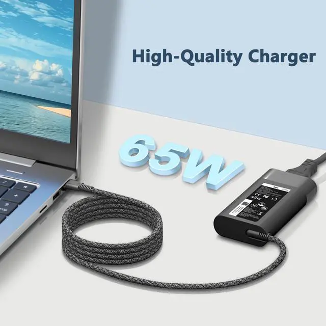 Alt view image 4 of 7 - 65W USB C Laptop Charger Compatible with HP Chromebook x360 14 11 G5, Spectre x360 13 15, EliteBook 840 G5 G6 G7, ProBook 450 G6, Envy, Pavilion Type C Computer Charger Adapter