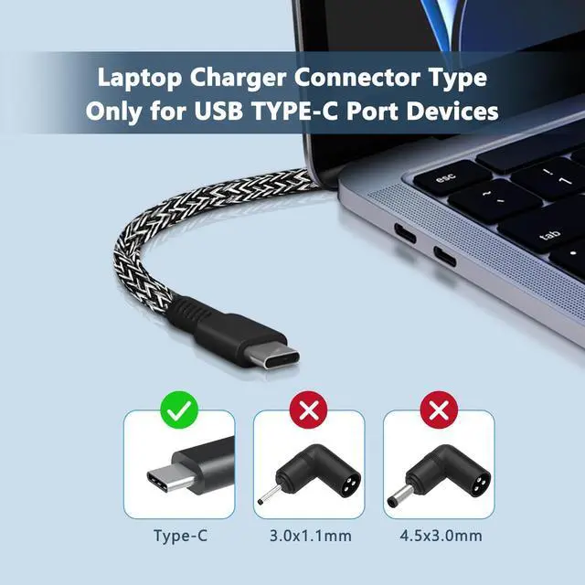 Alt view image 2 of 7 - 65W USB C Laptop Charger Compatible with HP Chromebook x360 14 11 G5, Spectre x360 13 15, EliteBook 840 G5 G6 G7, ProBook 450 G6, Envy, Pavilion Type C Computer Charger Adapter