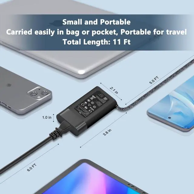 Alt view image 3 of 7 - 65W USB C Laptop Charger Compatible with HP Chromebook x360 14 11 G5, Spectre x360 13 15, EliteBook 840 G5 G6 G7, ProBook 450 G6, Envy, Pavilion Type C Computer Charger Adapter