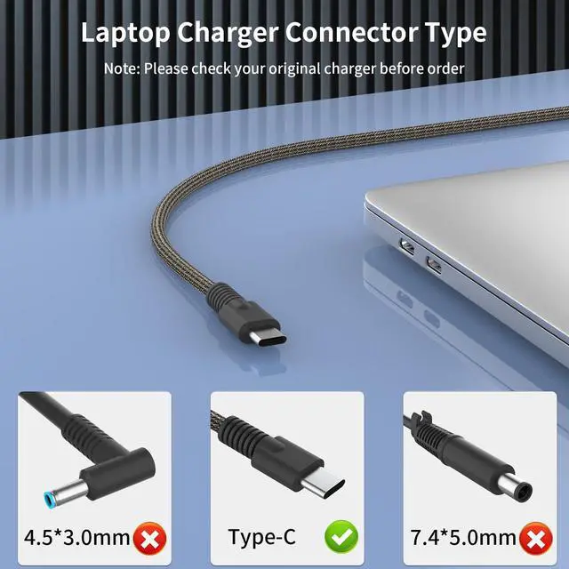 Alt view image 3 of 7 - New 65W USB C Laptop Charger Fit for HP EliteBook 640 840 845 630 835 845 860 1040 G9 G8 G10 ProBook 460 450 440 455 G11 Elite x2 1012 G1 G2 Spectre x360 Type C 20V 3.25A Power Adapter Supply Cord