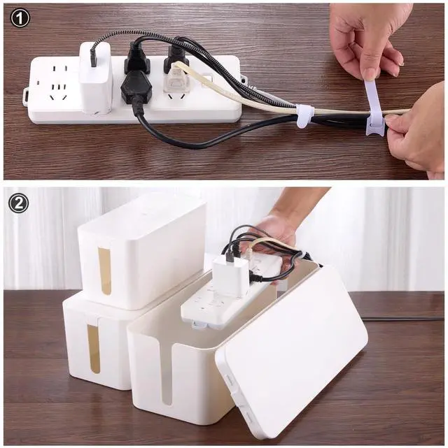 Alt view image 5 of 6 - 3 Pack Cable Management Box with 18 PCS Cable Management Set - Large & Medium & Small Cable Organizer Box to Hide Wires & Power Strips | TV Cord Organizer Box | for Home & Office, White