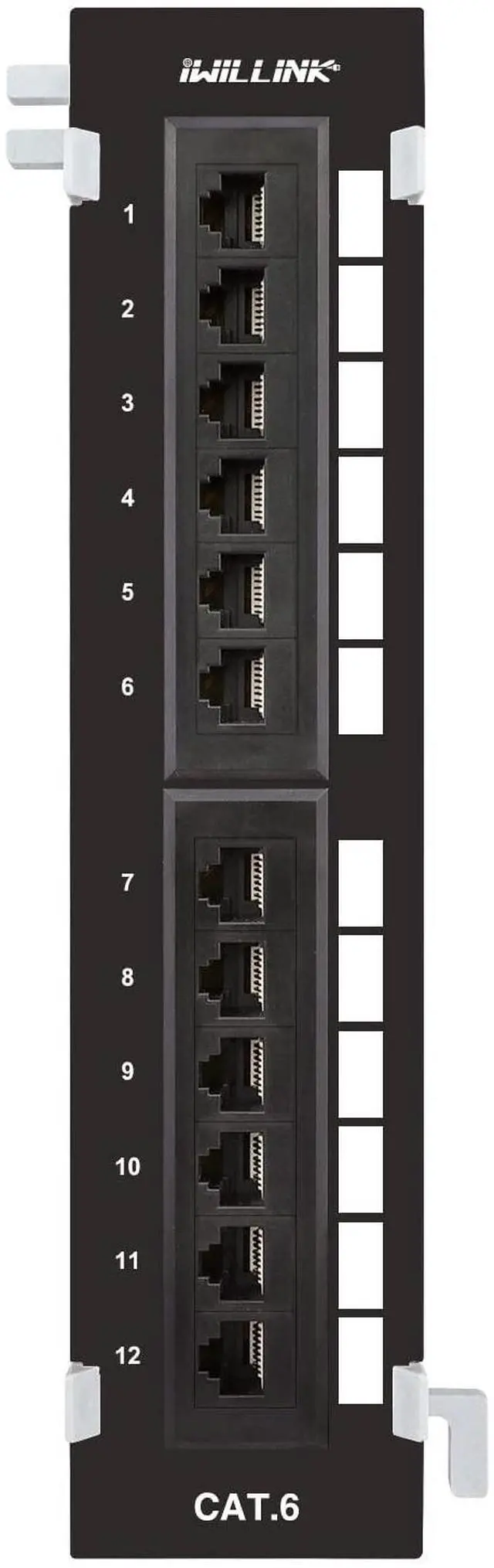 Main image of 12-Port Mini Vertical Cat6 Patch Panel, 10Gbps Network Panel with Wall Mount 89D Bracket