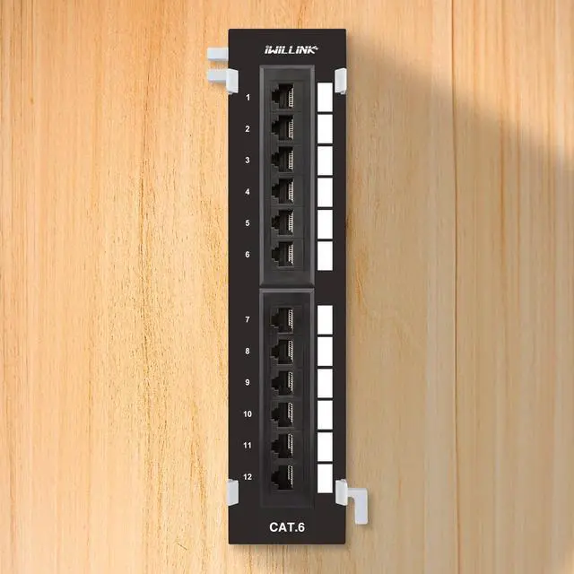Alt view image 5 of 5 - 12-Port Mini Vertical Cat6 Patch Panel, 10Gbps Network Panel with Wall Mount 89D Bracket