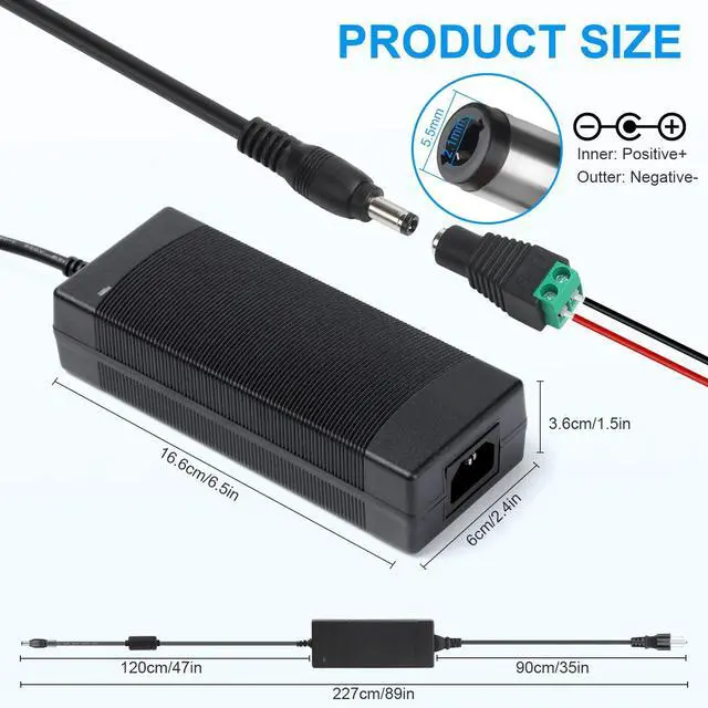 Alt view image 4 of 7 - 24V 5A Power Supply 100V-240V AC to 24V DC Power Supply with LED Terminal Connector, 24 Volt Power Adapter DC Adapter with 5.5x2.1mm Jack for Light Strip