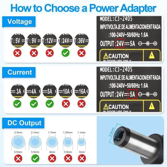 Alt view image 7 of 7 - 24V 5A Power Supply 100V-240V AC to 24V DC Power Supply with LED Terminal Connector, 24 Volt Power Adapter DC Adapter with 5.5x2.1mm Jack for Light Strip