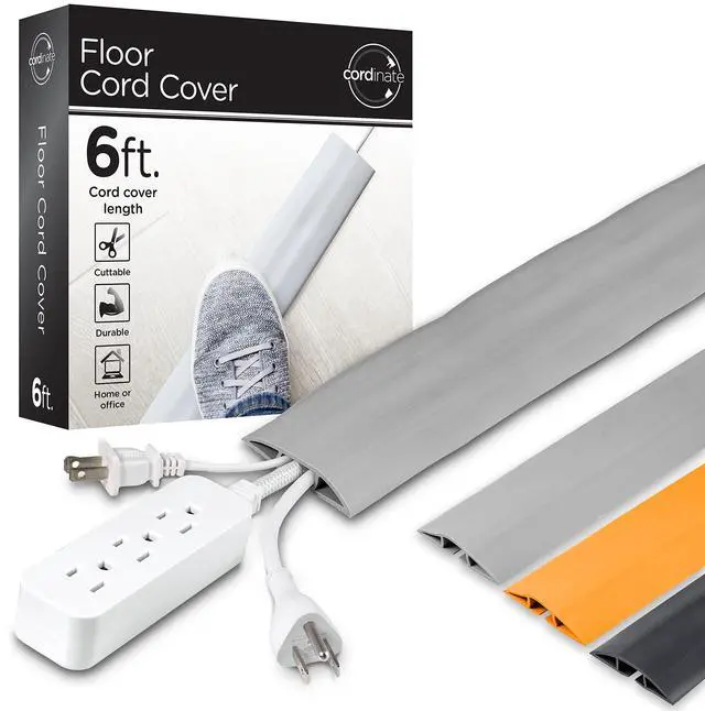 Main image of 6ft Floor Cord Cover, Cable Protector, Hide Extension Cords, Protect Cords, Prevent Cable Trips, Heavy Duty Cord Hider - Cable Cavity = 0.75" (W) x 0.43" (H) - Gray