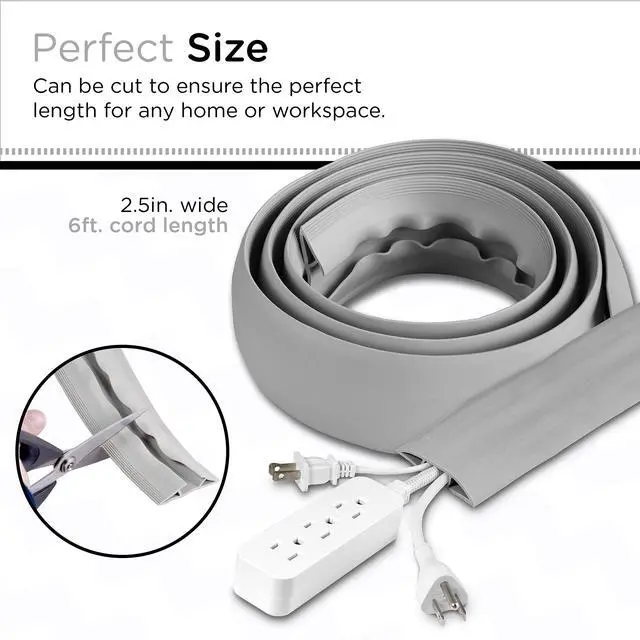 Alt view image 2 of 7 - 6ft Floor Cord Cover, Cable Protector, Hide Extension Cords, Protect Cords, Prevent Cable Trips, Heavy Duty Cord Hider - Cable Cavity = 0.75" (W) x 0.43" (H) - Gray