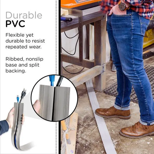 Alt view image 4 of 7 - 6ft Floor Cord Cover, Cable Protector, Hide Extension Cords, Protect Cords, Prevent Cable Trips, Heavy Duty Cord Hider - Cable Cavity = 0.75" (W) x 0.43" (H) - Gray