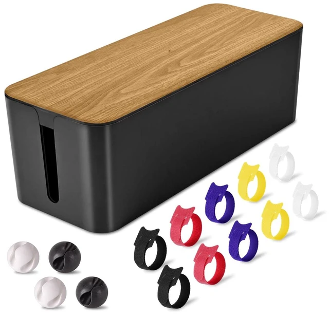 Main image of Cable Management Box, Large Cable Organizer Box to Hide Wires | Wooden Grain Design, TV & Desk Computer Wires Cord Hider, Desk Cord Organizer, Floor Outlet Hiders, for Home & Office, Black