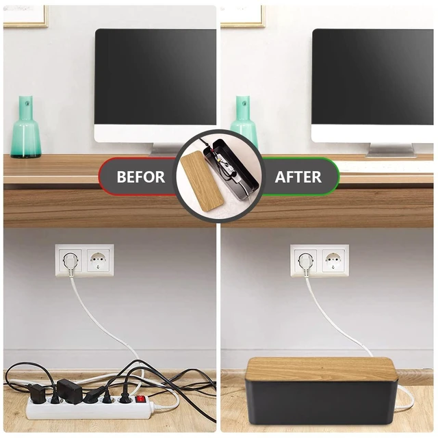 Alt view image 6 of 7 - Cable Management Box, Large Cable Organizer Box to Hide Wires | Wooden Grain Design, TV & Desk Computer Wires Cord Hider, Desk Cord Organizer, Floor Outlet Hiders, for Home & Office, Black
