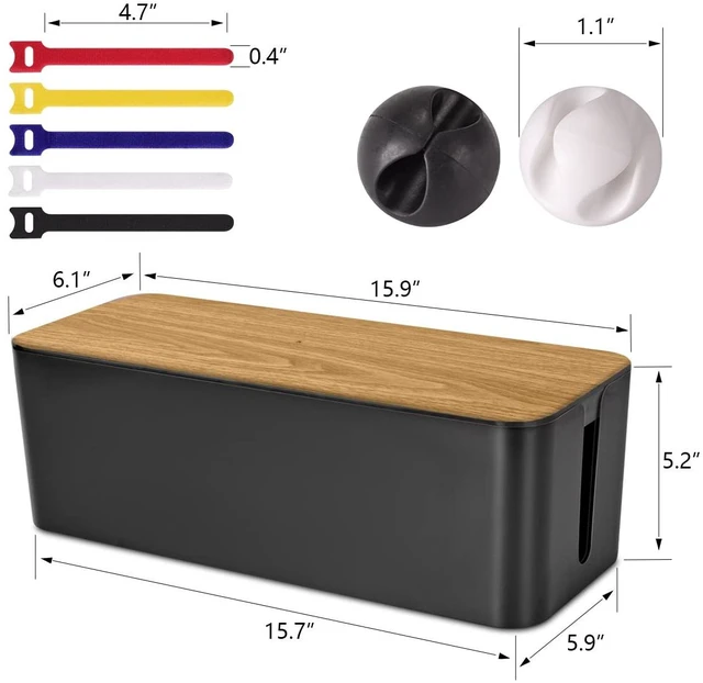 Alt view image 2 of 7 - Cable Management Box, Large Cable Organizer Box to Hide Wires | Wooden Grain Design, TV & Desk Computer Wires Cord Hider, Desk Cord Organizer, Floor Outlet Hiders, for Home & Office, Black