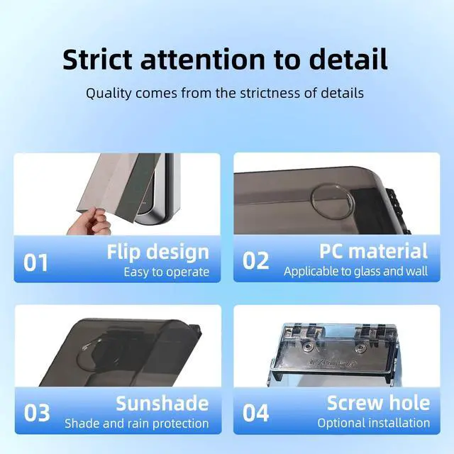 Alt view image 7 of 7 - Outdoor Weatherproof Flip-top Cover, Plastic Sunshade and Rain Protection for Garage Door Keypad, Fingerprint Lock