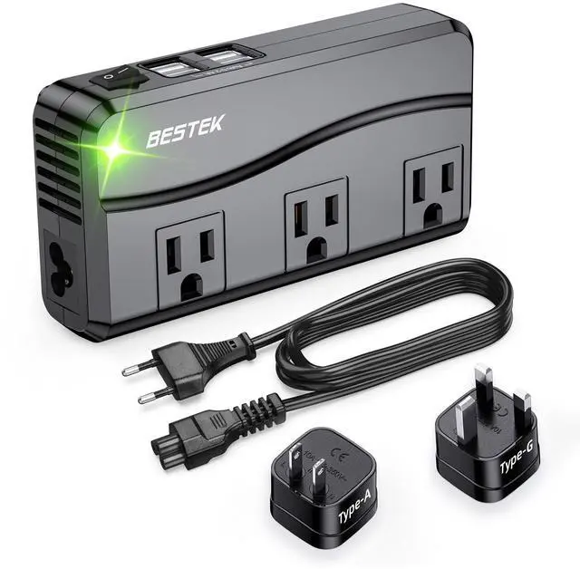 Main image of Universal Travel Adapter 220V to 110V Voltage Converter with 6A 4-Port USB Charging and UK/AU/US/EU Worldwide Plug Adapter (Black)