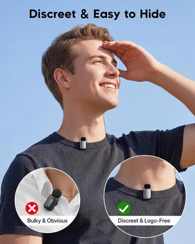 Alt view image 3 of 7 - Mini Wireless Lavalier Microphone for iPhone iPad Android, Dual Channel Wireless Microphones with Noise Cancellation, Mute & Volume Control, 33H Battery Case, USB-C & Lightning Plug & Play