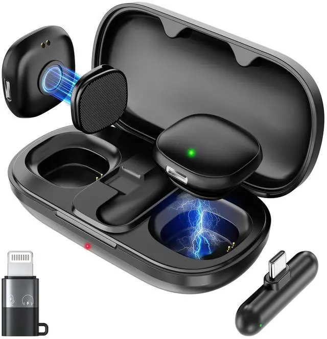 Main image of Magnetic Wireless Lavalier Microphone for iPhone 16 15 14 Pro Max Android Camera, 2-Person Plug-Play AI Noise Canceling Mic, 48kHz Hi-Fi for TikTok YouTube Vlog Recording, 40H Battery Case