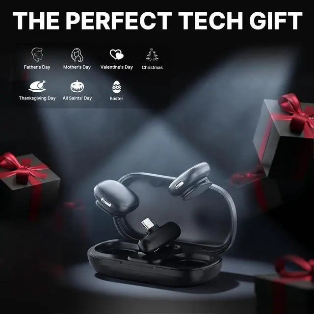 Alt view image 5 of 7 - Magnetic Wireless Lavalier Microphone for iPhone 16 15 14 Pro Max Android Camera, 2-Person Plug-Play AI Noise Canceling Mic, 48kHz Hi-Fi for TikTok YouTube Vlog Recording, 40H Battery Case