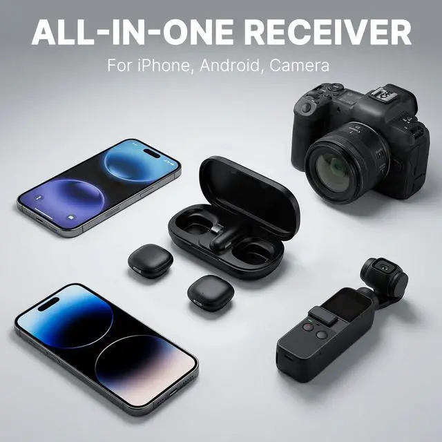 Alt view image 6 of 7 - Magnetic Wireless Lavalier Microphone for iPhone 16 15 14 Pro Max Android Camera, 2-Person Plug-Play AI Noise Canceling Mic, 48kHz Hi-Fi for TikTok YouTube Vlog Recording, 40H Battery Case