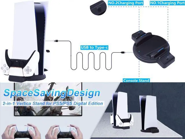 Alt view image 5 of 7 - PS5 Stand - Vertical Stand for PS5 Console, DualSense Charging Station Dock with LED Indicator and USB-C Charger Cord - Black