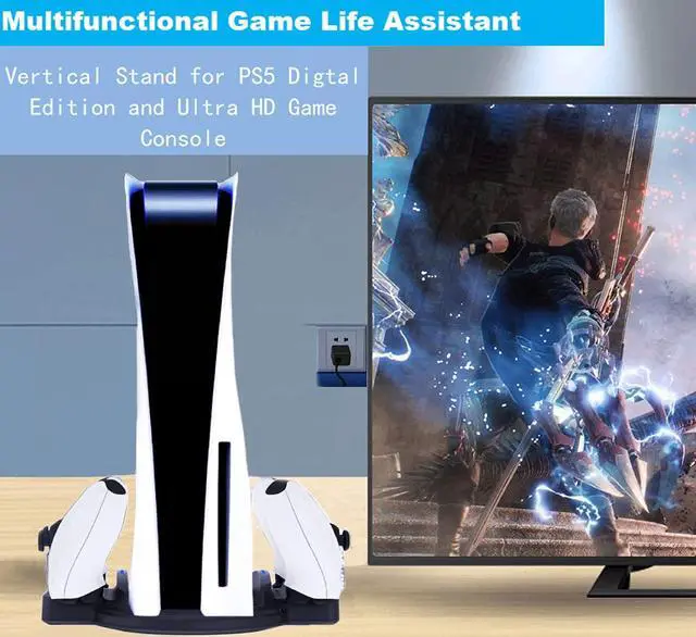 Alt view image 2 of 7 - PS5 Stand - Vertical Stand for PS5 Console, DualSense Charging Station Dock with LED Indicator and USB-C Charger Cord - Black