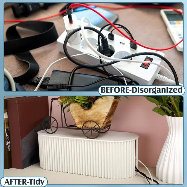 Alt view image 5 of 7 - 2 Pcs White Cable Management Box Cord Hider Organizer with 46 Pcs Cable Management Kit Wire Box for Power Strips Surge Protectors Desk TV Computer Wires