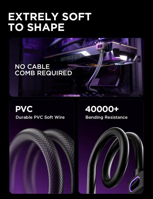 Alt view image 7 of 7 - Hydrus-8PIN GPU PSU Extension Cable ARGB Light, Copper Wire Power Extension Cable Integrated Minimalist Design, 2000W Power (Whole Set), PC Power Cord for GPU Cable Management & DIY