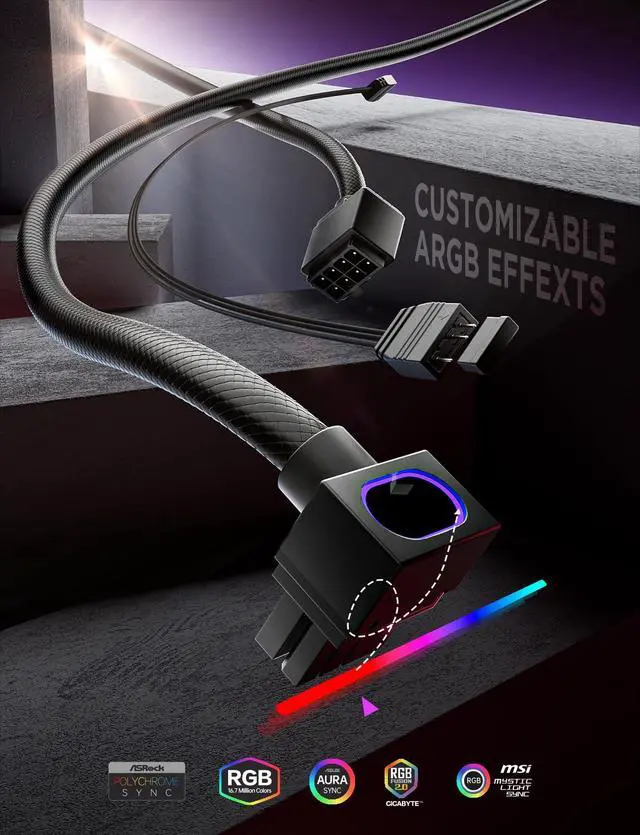Alt view image 2 of 7 - Hydrus-8PIN GPU PSU Extension Cable ARGB Light, Copper Wire Power Extension Cable Integrated Minimalist Design, 2000W Power (Whole Set), PC Power Cord for GPU Cable Management & DIY