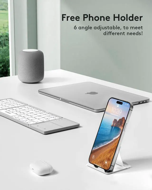 Alt view image 5 of 7 - Foldable Bluetooth Keyboard with Touchpad - Portable Wireless Keyboard with Holder, Rechargeable Full Size Ultra Slim Pocket Folding Keyboards for Android Windows iOS Tablet & Laptop - Silver