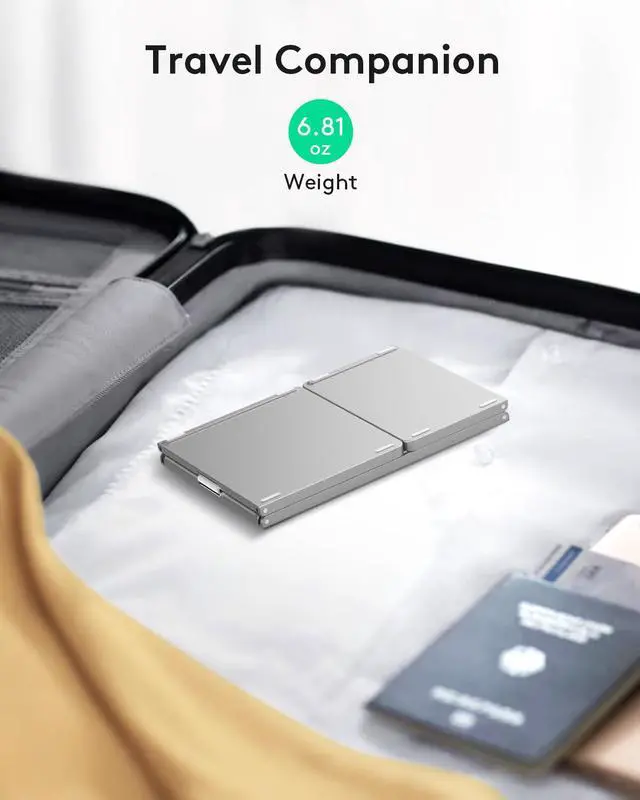 Alt view image 7 of 7 - Foldable Bluetooth Keyboard with Touchpad - Portable Wireless Keyboard with Holder, Rechargeable Full Size Ultra Slim Pocket Folding Keyboards for Android Windows iOS Tablet & Laptop - Silver