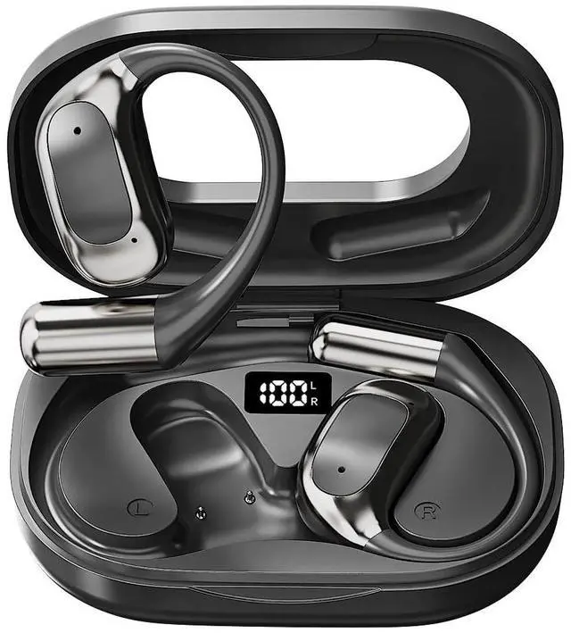 Main image of Open Ear Headphones Bluetooth Wireless On Ear Earbuds with Ergonomic Earhook Ear Buds, Led Power Display,48h PlaytimeIpx6 Waterproof Comfortable for WorkoutCyclingRunning (Black)