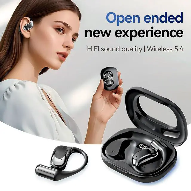 Alt view image 2 of 6 - Open Ear Headphones Bluetooth Wireless On Ear Earbuds with Ergonomic Earhook Ear Buds, Led Power Display,48h PlaytimeIpx6 Waterproof Comfortable for WorkoutCyclingRunning (Black)