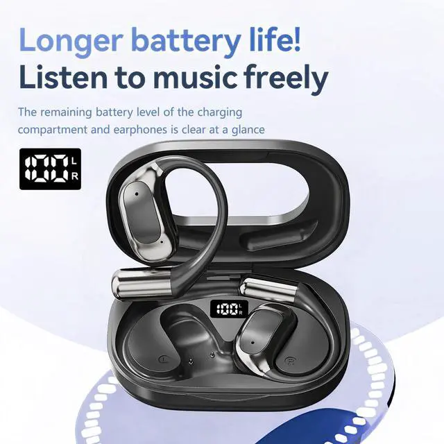 Alt view image 3 of 6 - Open Ear Headphones Bluetooth Wireless On Ear Earbuds with Ergonomic Earhook Ear Buds, Led Power Display,48h PlaytimeIpx6 Waterproof Comfortable for WorkoutCyclingRunning (Black)