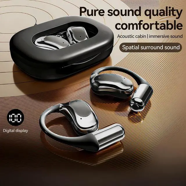Alt view image 4 of 6 - Open Ear Headphones Bluetooth Wireless On Ear Earbuds with Ergonomic Earhook Ear Buds, Led Power Display,48h PlaytimeIpx6 Waterproof Comfortable for WorkoutCyclingRunning (Black)
