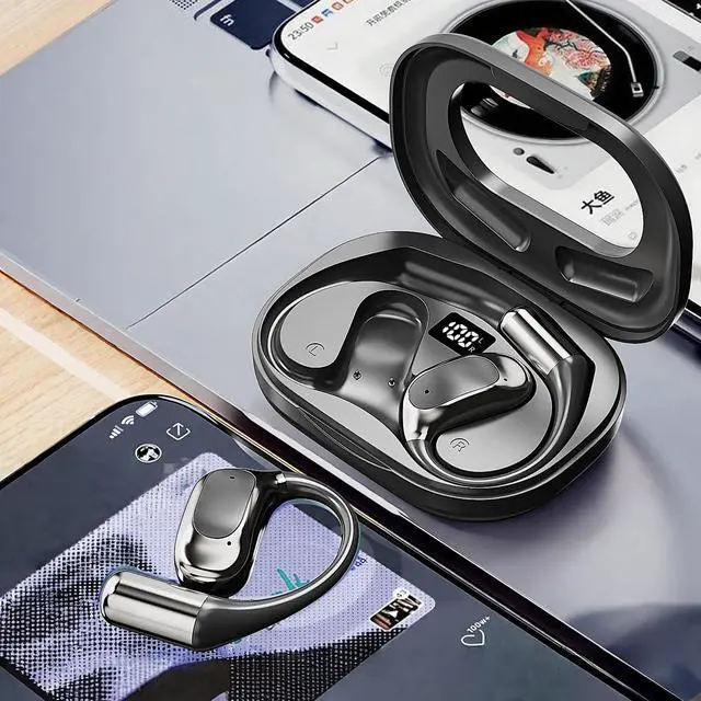 Alt view image 6 of 6 - Open Ear Headphones Bluetooth Wireless On Ear Earbuds with Ergonomic Earhook Ear Buds, Led Power Display,48h PlaytimeIpx6 Waterproof Comfortable for WorkoutCyclingRunning (Black)