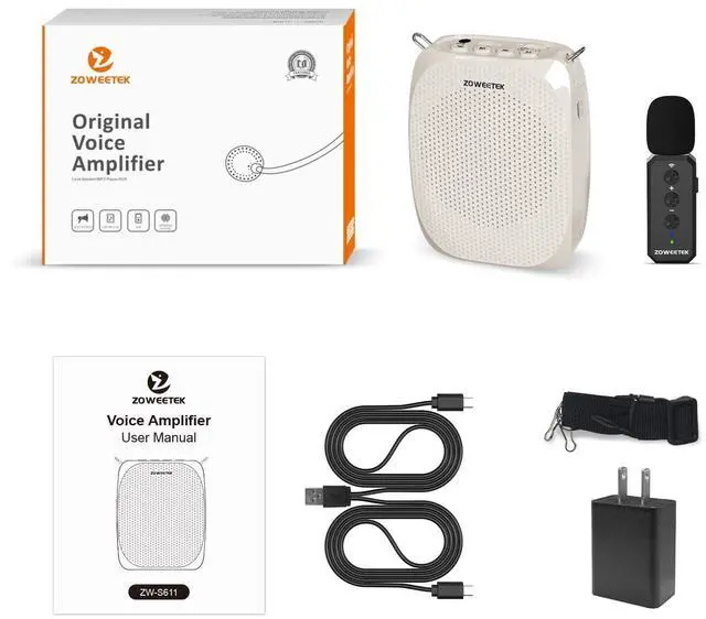 Alt view image 7 of 7 - Voice Amplifier with 2025 New Wireless Lavalier Lapel Microphone,Personal Teacher Microphone,Portable Speaker Clip On Microphone,Mini Voice Amplifier for Speech,Meeting,Yoga(Pearl White)