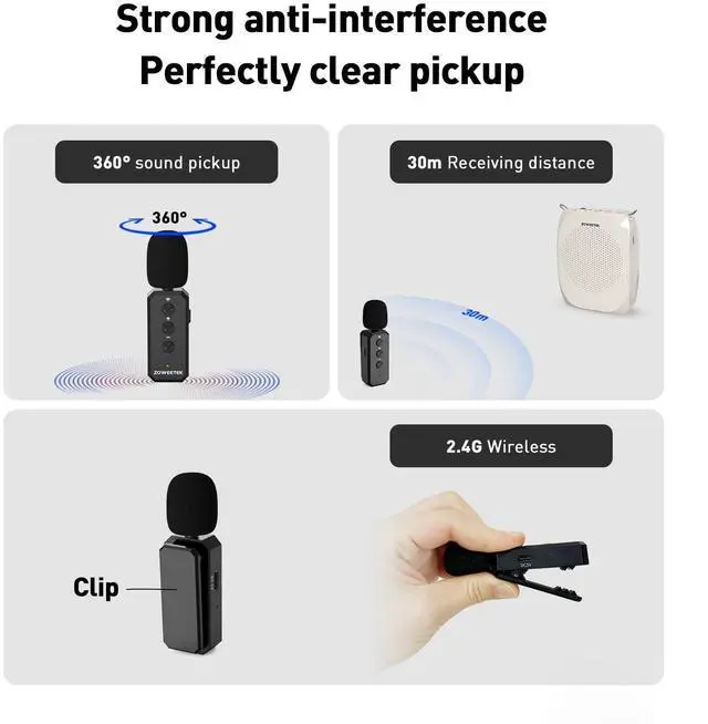Alt view image 3 of 7 - Voice Amplifier with 2025 New Wireless Lavalier Lapel Microphone,Personal Teacher Microphone,Portable Speaker Clip On Microphone,Mini Voice Amplifier for Speech,Meeting,Yoga(Pearl White)