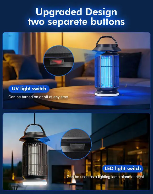 Alt view image 3 of 7 - Bug Zapper Outdoor, 4000V Electric Mosquito Zapper, Fly Killer with Built-in Night Light, Insect Fly Trapper with Waterproof ABS Shell for Home, Patio & Garden, Indoor/Outdoor Use, Black