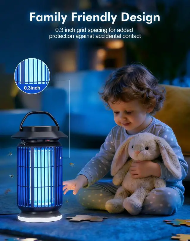 Alt view image 7 of 7 - Bug Zapper Outdoor, 4000V Electric Mosquito Zapper, Fly Killer with Built-in Night Light, Insect Fly Trapper with Waterproof ABS Shell for Home, Patio & Garden, Indoor/Outdoor Use, Black