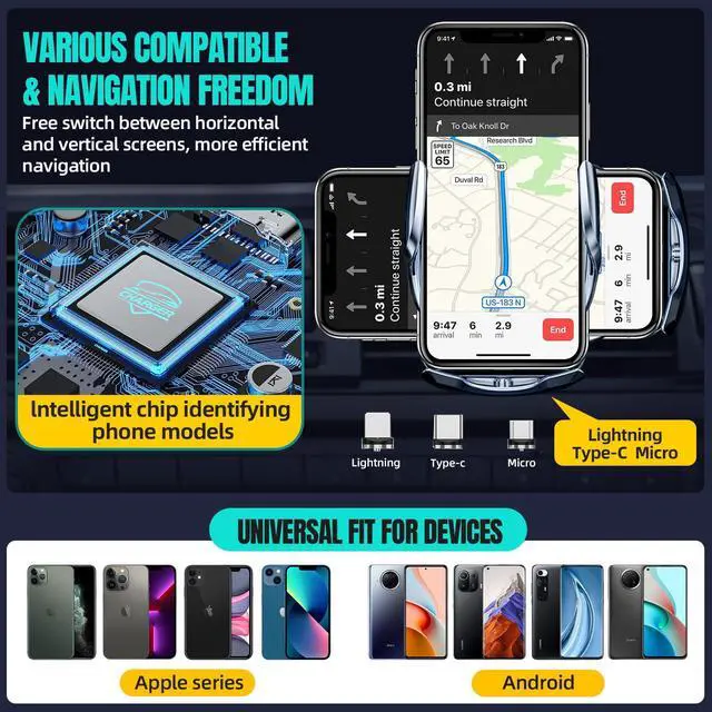 Alt view image 4 of 7 - Wireless Car Charger, MAX 15W Fast Charging Auto Clamping, Sensing Phone Holder Mount, fit for iPhone 16 15 14 13 12 Pro Max Xs X, Samsung Galaxy S24 Ultra S23 S22 S21 S20 Note20 (1-Silver)